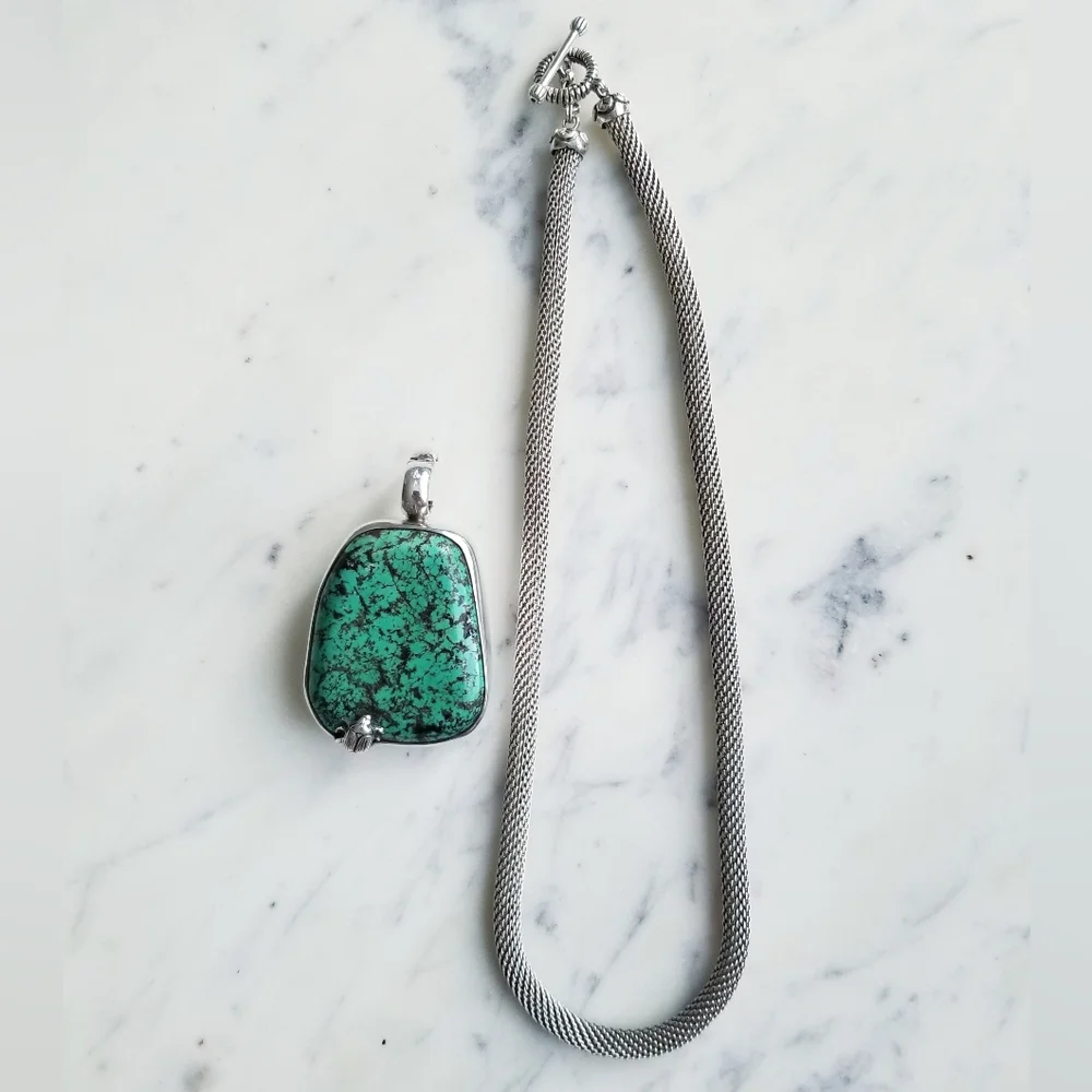 $2195 Stephen Dweck One Of A Kind Turquoise Pendant & Silver Necklace - Picture 4 of 13